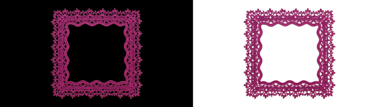 Square lace crochet border element frame for design isolated on png background