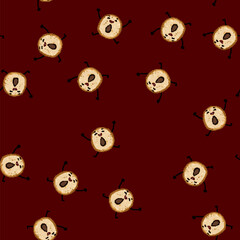 Naklejka premium seamless pattern sweet dessert character cartoon. coffee cream, bakery comic, smile cupcake sweet dessert character sign vector