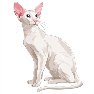 Elegant White Oriental Shorthair Cat Sitting Isolated On Clean White Background