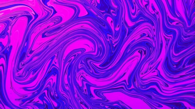 Colorful abstract fluid art sequence showcasing vibrant swirling patterns in shades of purple, pink, and orange, creating a mesmerizing visual flow across three connected frames