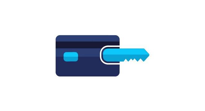 Blue credit card with arrow key icon design.