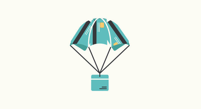 Colorful parachute with attached box illustration.