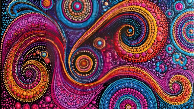 Vibrant Psychedelic Swirls and Circles Abstract Art.
