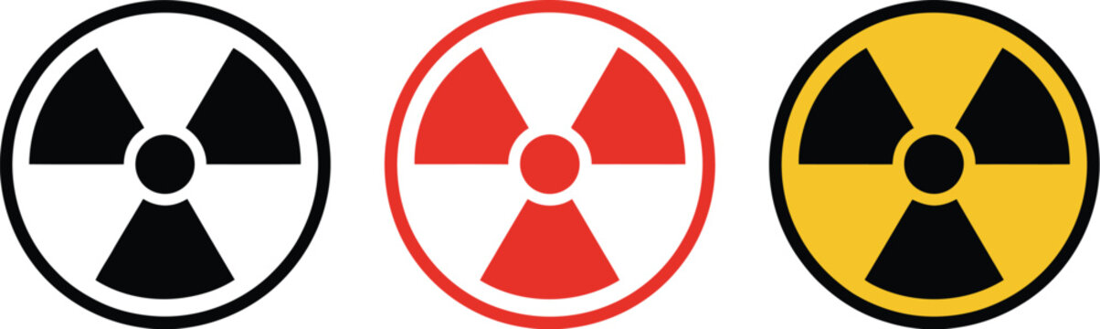 Radiation Warning trefoil symbol icon set featuring nuclear hazard radioactive danger industrial safety and caution signs vector
