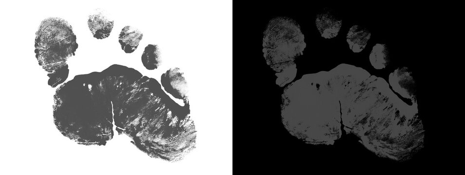 Bold Black Ink Footprint Stain Isolated on Dual Background