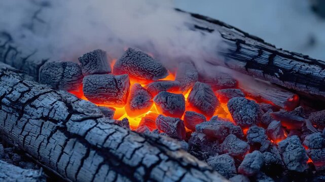 fire burning in the fireplace smoke create a dynamic, fiery scene perfect for barbecue or campfire visuals.