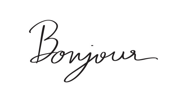 bonjour text font calligraphy hand written lettering script black color object icon bonjour hi hello france french welcome communication fashion bonjour fashion good morning banner template art poster