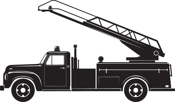 .Simple black silhouette illustration of a ladder fire engine vehicle .Silhouette vector illustration