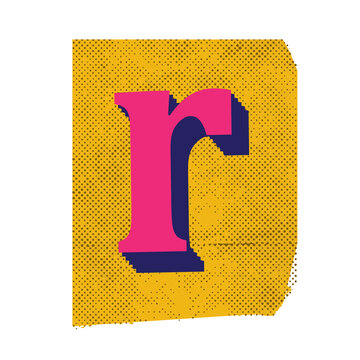 Vintage Retro Magazine Cut Ransom Letter R PNG Transparent Background Isolated Clipart	
