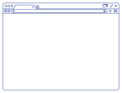 Modern Web Browser Window Wireframe UI Frame Vector, Website Mockup Vector Outline Stroke Presentation Template, Responsive Browser Interface Outline, Editable Line Art EPS