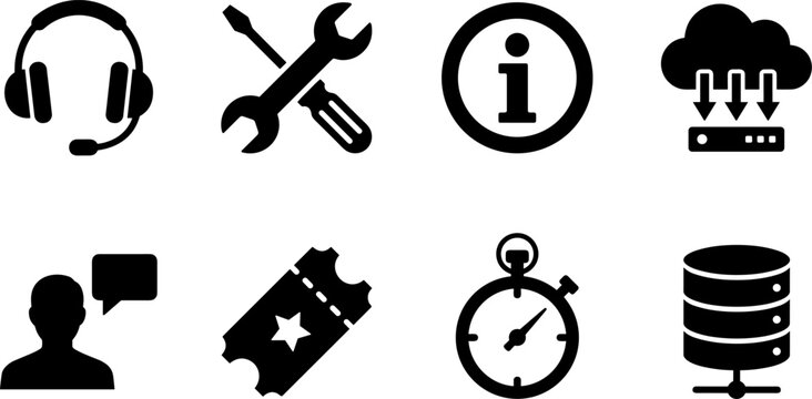 Customer Support and Technical Help Desk Icon Set for Technical Services and Online Assistance Concepts