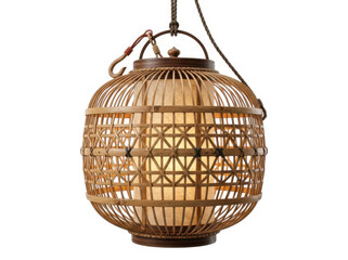 Obraz premium Decorative bamboo lantern hanging with intricate woven wood pattern for home decor