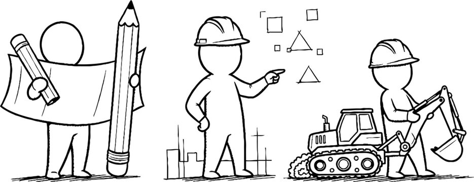 Construction workers and engineers planning a project together.
