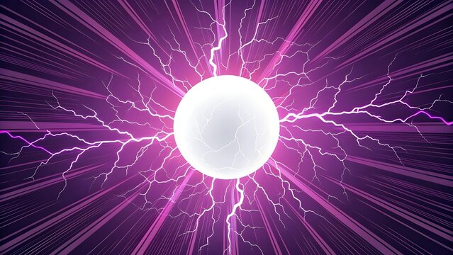 Glowing White Core with Vivid Violet and Magenta Radial Streaks, Bold Inked Speed Lines and Lightning Fractures in Dramatic Manga Impact Frame with Flat Graphic Shading