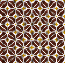 Fototapeta premium Seamless Nordic Knitting Pattern with Brown and Mustard Geometric Flowers