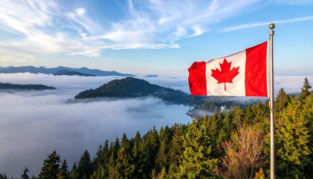 Canada national flag with red vertical bands, central white square, stylized red maple leaf symbolizing unity, identity, and nature.