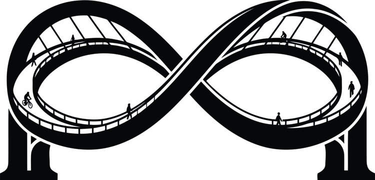 Abstract Black and White Infinity Loop Roller Coaster Silhouette Isolated on White