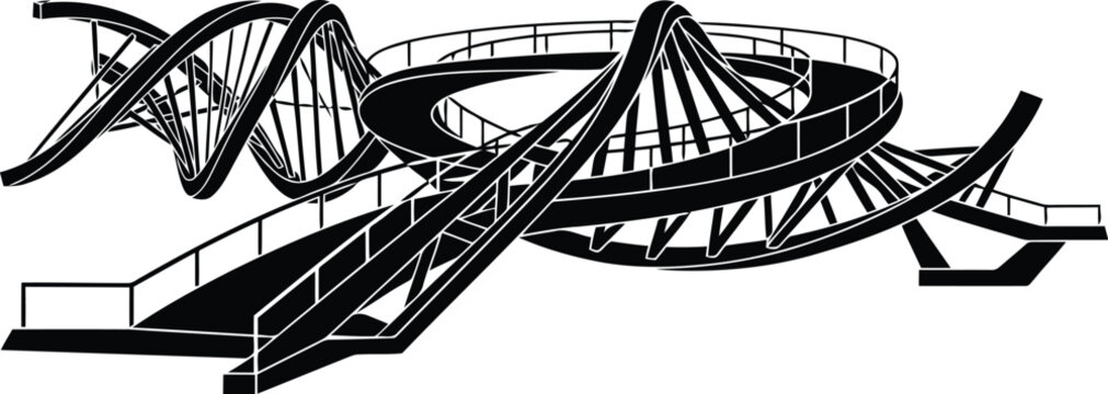 Abstract Black and White Double Helix Line Art Concept Illustration