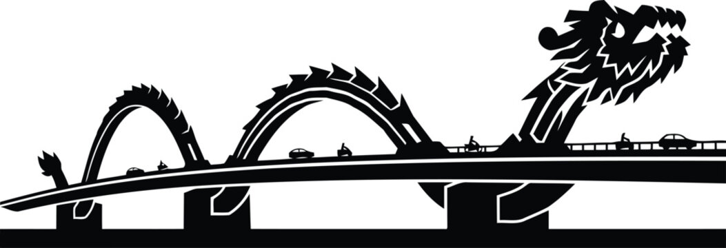 Black Dragon Roller Coaster Silhouette with Looping Track Isolated on White for Amusement Park Design