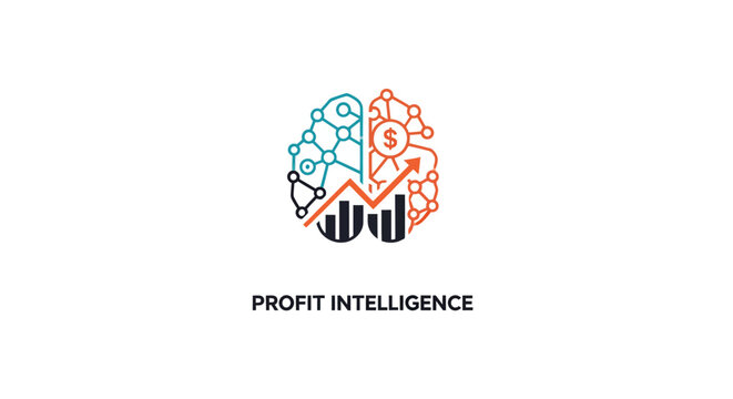 Profit intelligence logo with brain and financial graph.