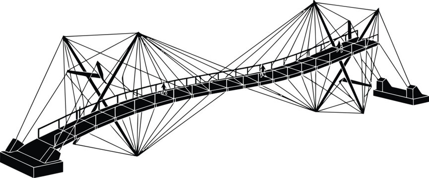 Abstract Black and White Steel Bridge Truss Structure Isolated on White Background