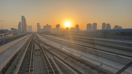 Fototapeta premium Modern City Metro Station and Highway at Sunset