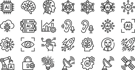 Fototapeta premium Artificial intelligence icons set vector line elements for technology and machine learning