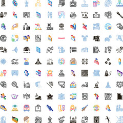 Naklejka premium Large colorful vector icon set of diverse flat and line art symbols for ui, web and mobile apps, business, tech, health, travel, food, shopping, home, nature, people, services