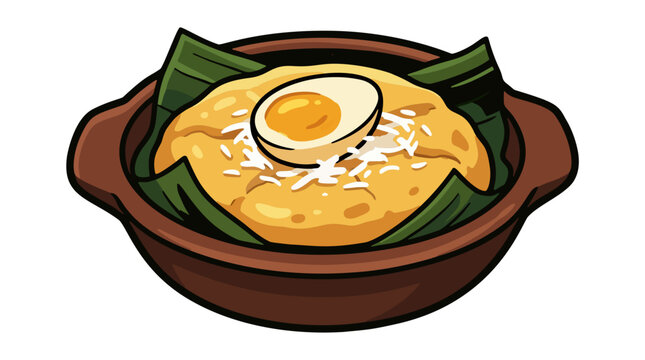 Traditional Filipino Bibingka Rice Cake in Clay Pot Vector Illustration