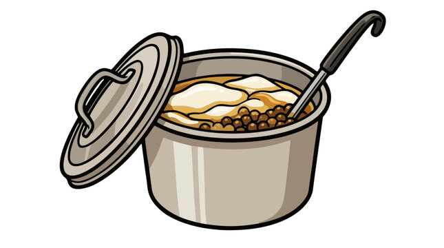 Filipino Taho Street Food Vendor Aluminum Pail with Ladle Vector Illustration
