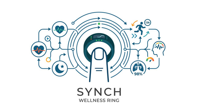 Synch Wellness Ring health tracking technology logo concept.