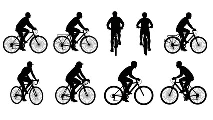 Obraz premium Cyclists riding bicycles in various poses on road bikes outdoors