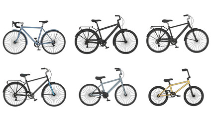 Obraz premium Six bicycles are arranged side by side in two rows on a plain background