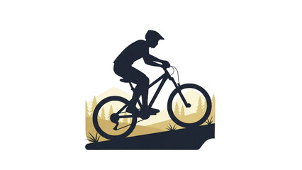 Fototapeta premium Cyclist rides mountain bike down ramp in outdoor sports setting
