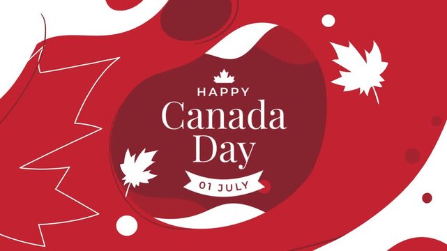 Happy Canada Day Greeting Animation with Maple Leaves
