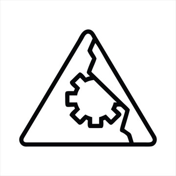 Black warning triangle icon with gear and mountain outline