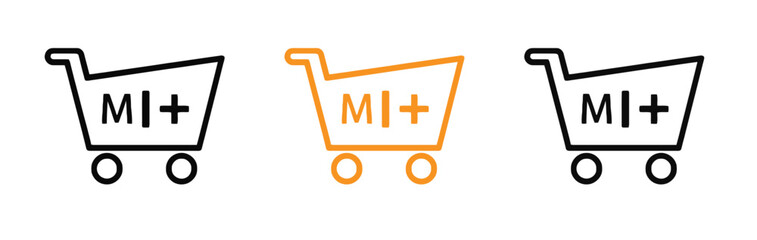Shopping cart icons with MI+ symbol in black and orange on white background for e-commerce use vector illustration . © Afroja