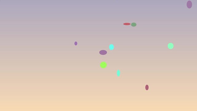 Abstract geometric shapes floating gently during a soft gradient sunset sky with subtle parallax effect