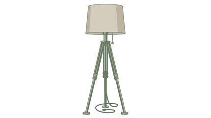 A vector illustration of a tripod lamp stands on a surface indoors. © John