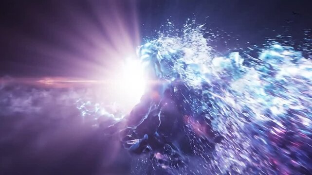 An abstract display of colorful waves of light and energy.