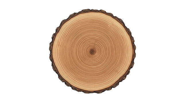 Natural wood cross section with growth rings, rustic timber log slice with bark, circular wooden tree trunk texture for carpentry and design isolated PNG with Transparent Background