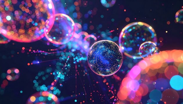 Vibrant colorful bubbles floating freely.