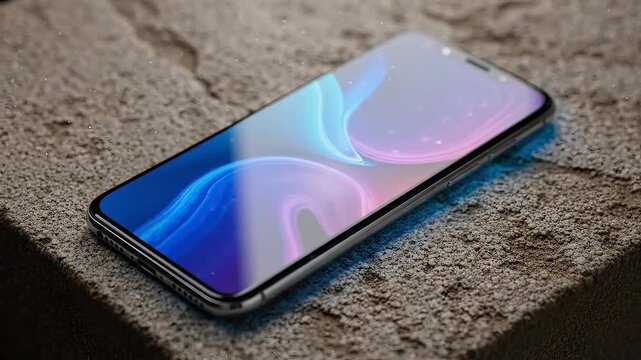 A sleek smartphone displayed on a textured surface.
