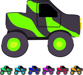 road monster truck cartoon. big typography, adventure seamless, sticker flame road monster truck sign vector © PikePicture