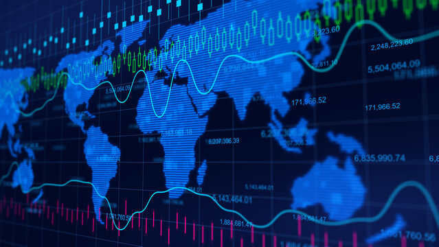 Global financial stock market trading chart with abstract upward growth index analysis for corporate investment and strategic wealth planning