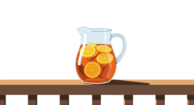 Refreshing pitcher of fruit infused summer drink outdoors.