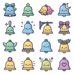 Naklejka premium Colorful cartoon bells with faces.