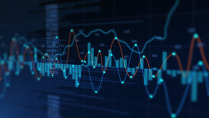 Naklejka premium Stock market Futuristic Financial Market Chart and Digital Index Graph Display Showing Global Economic Growth, Investment Strategy Trends, Profit Analysis