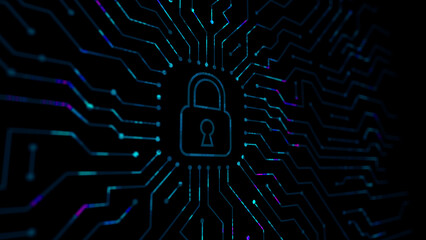 Cyber security concept, cybersecurity, secure access to user's personal information for lock and security system neon line of cyber security icon on virtual screen wave light © JOJO.FN&CO.COM