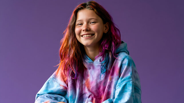 creative portrait featuring colorful hair and animated flame graphic effect perfect for youth culture branding and artistic design